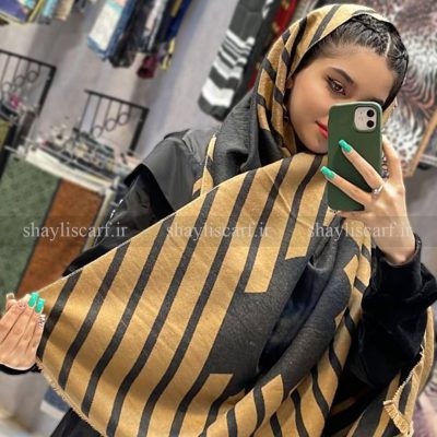 شال موهر وارداتی - کد 1560 رنگ مشکی طلایی - شال و روسری شایلی