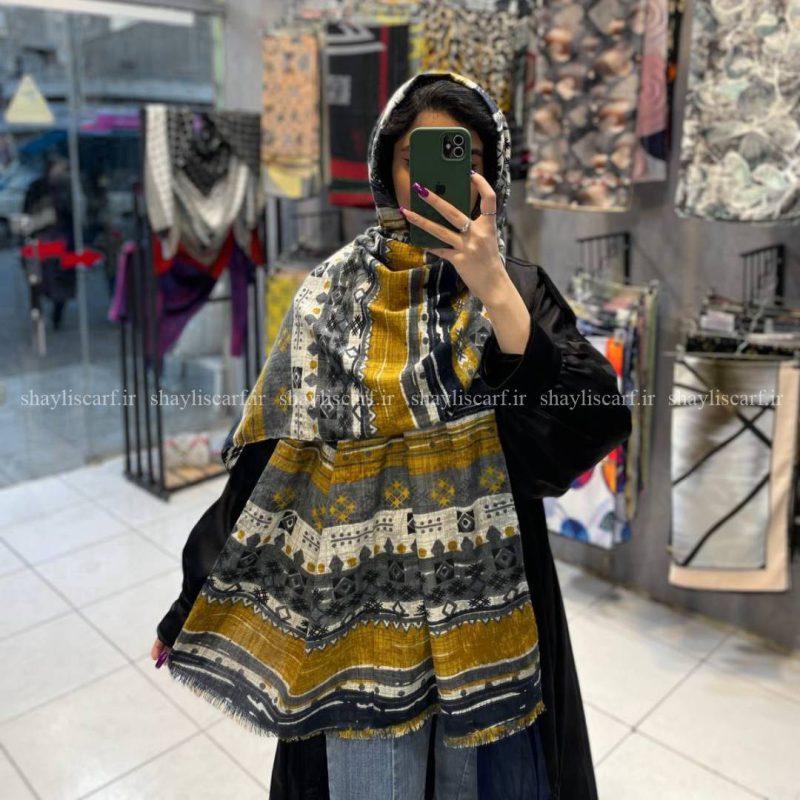 شال موهر ایرانی - کد 2269 رنگ خردلی | شال و روسری شایلی