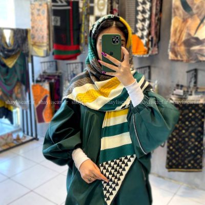 روسری نخی | کد 2339 | رنگ زرد سبز | شال و روسری شایلی