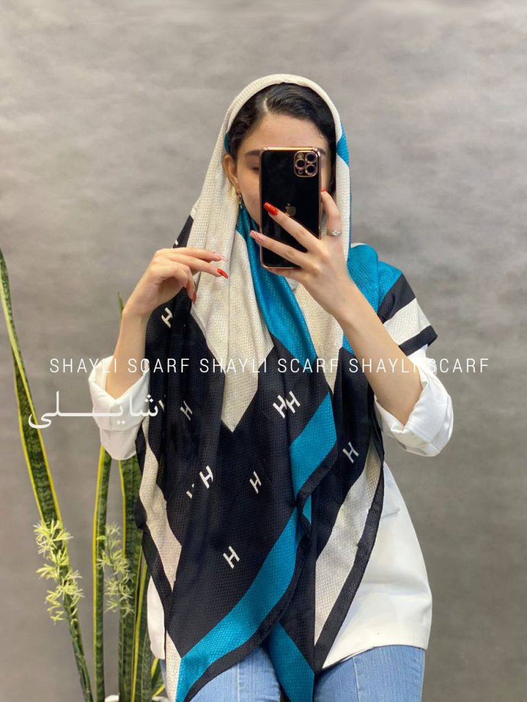 روسری نخی | کد 2574 | رنگ آبی | شال و روسری شایلی