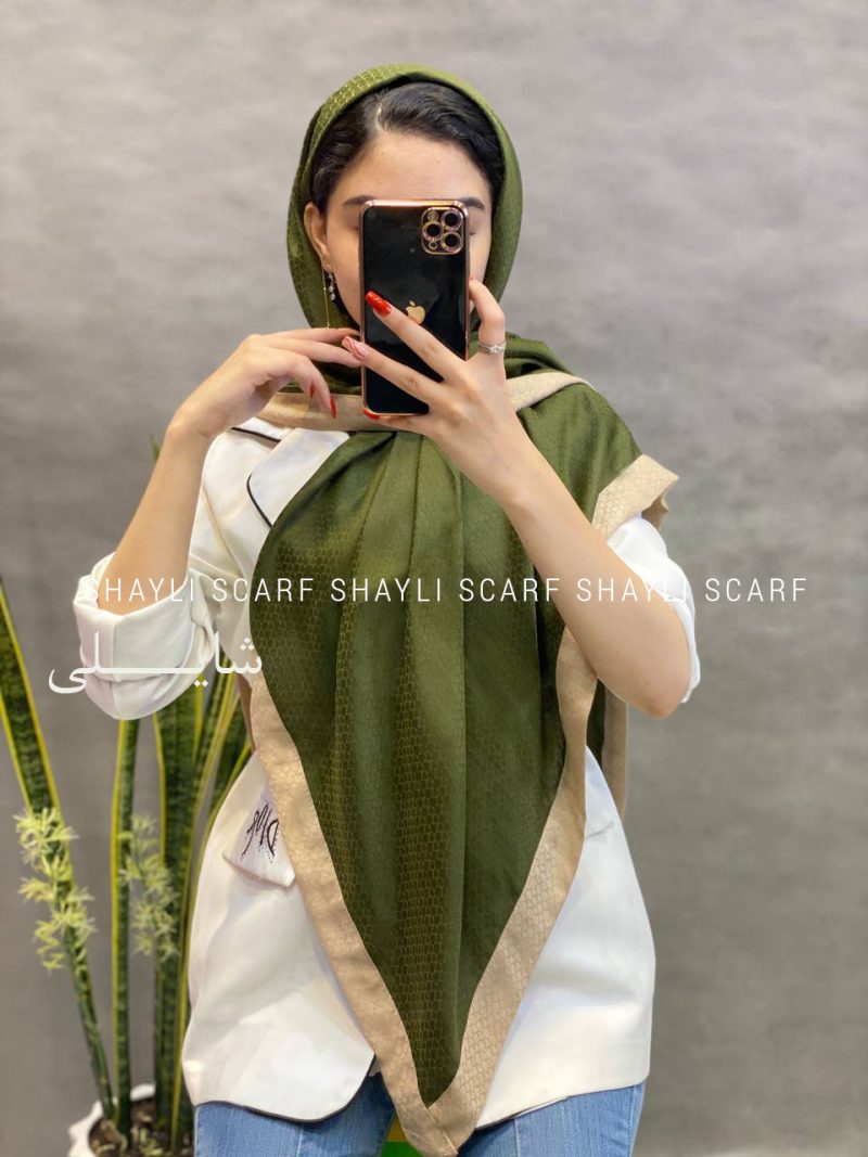 روسری نخی | کد 2655 | رنگ سبز دور کرم | شال و روسری شایلی