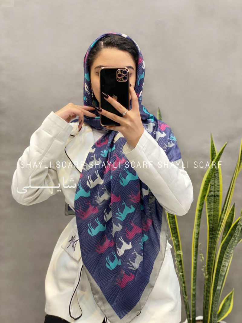 روسری نخی ایرانی | کد 2835 | رنگ سورمه ای | شال و روسری شایلی