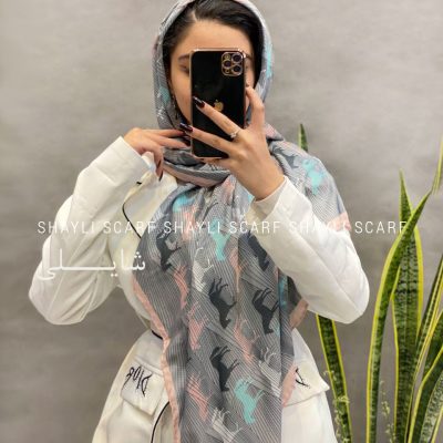 روسری نخی ایرانی | کد 2835 | رنگ طوسی تیره | شال و روسری شایلی