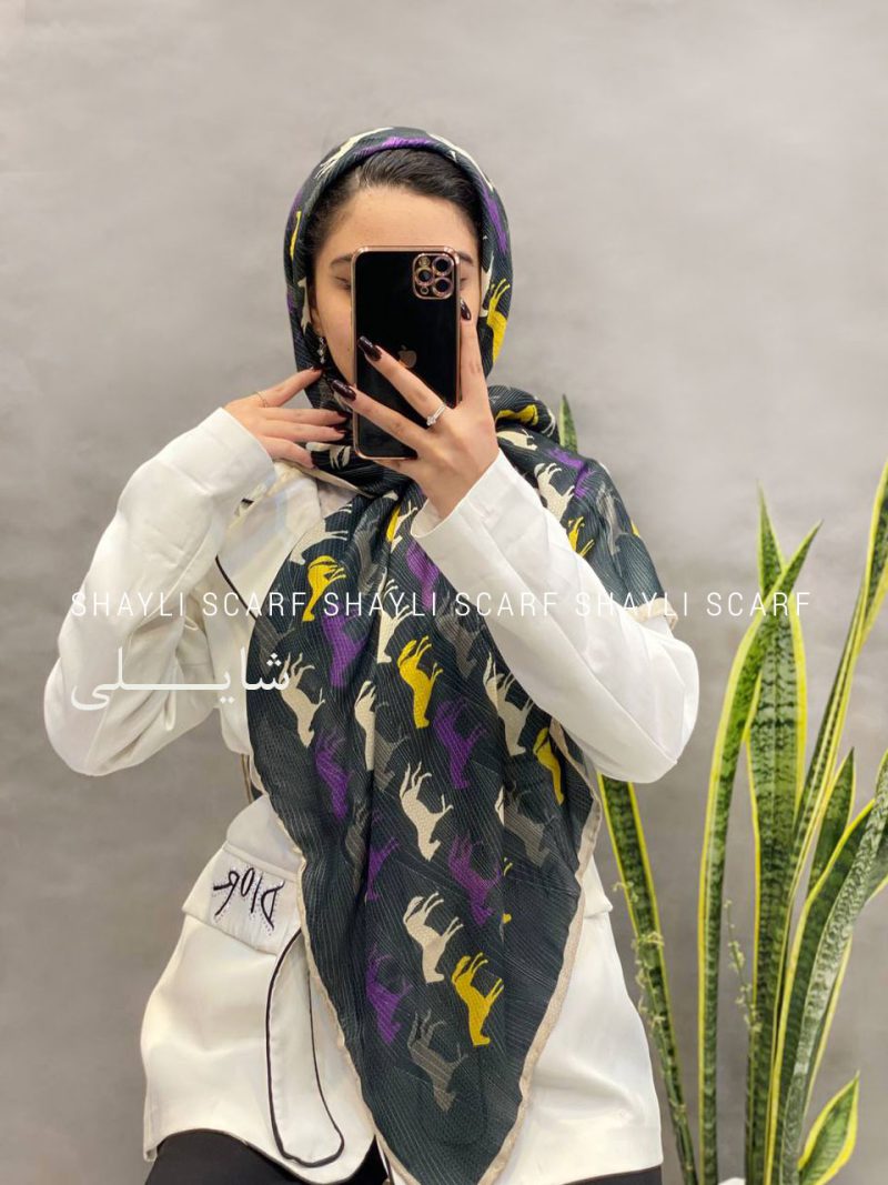 روسری نخی ایرانی | کد 2835 | رنگ مشکی | شال و روسری شایلی