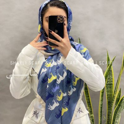 روسری نخی ایرانی | کد 2835 | رنگ آبی | شال و روسری شایلی