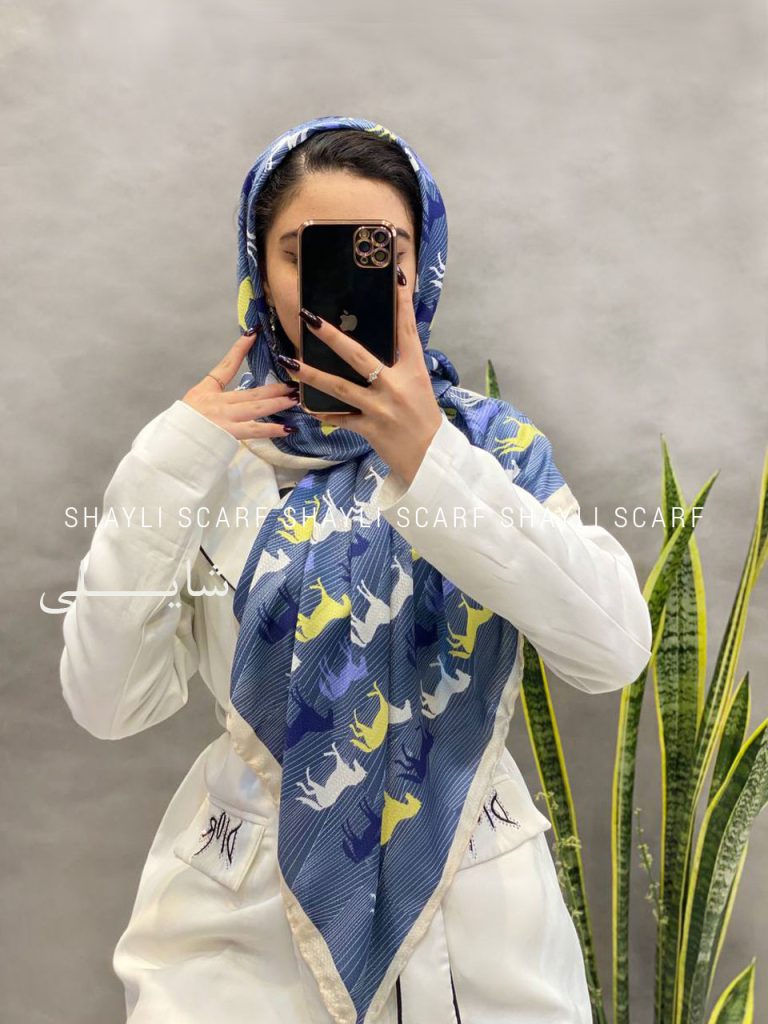 روسری نخی ایرانی | کد 2835 | رنگ آبی | شال و روسری شایلی