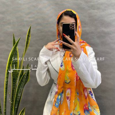 شال نخی ایرانی | کد 2886 | رنگ نارنجی | شال و روسری شایلی